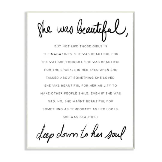 Stupell Industries She Was Beautiful Quote Inspirational Feminine Phrase Wood Wall Plaque